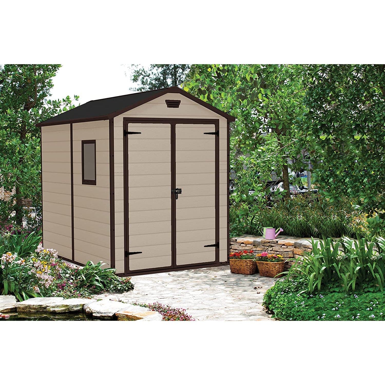 Keter 6′ x 8′ Manor Plastic Garden Storage Shed – Beige - Image 5